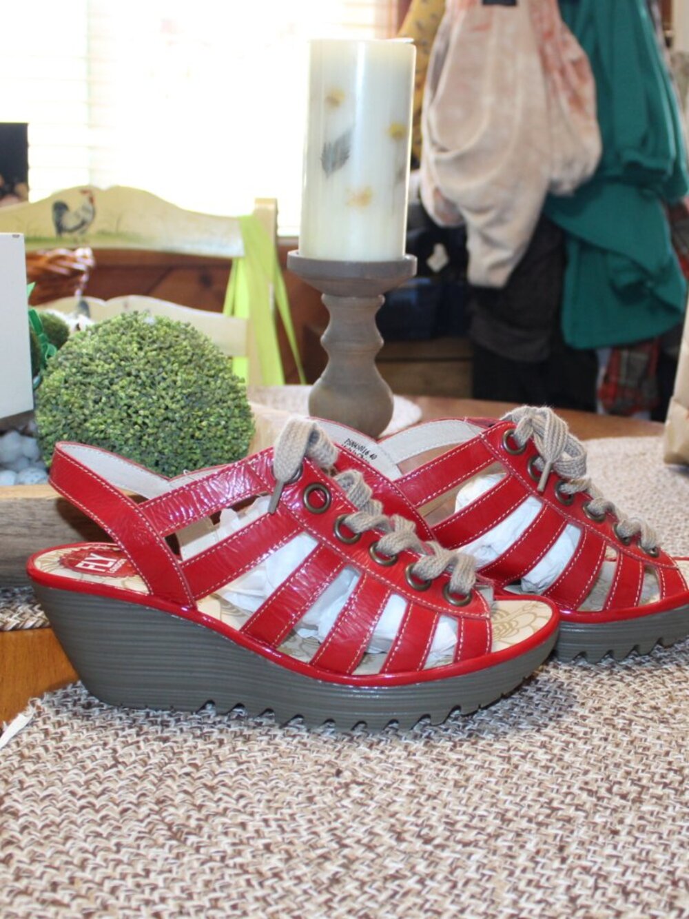 NWT Fly London YITO red leather lace from wedges size 40 (women's 9.5 to 10)
